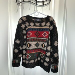 Vintage Woolrich Men's Wool Blend Red/Brown/ Blue Aztec Print Sweater - Heavy